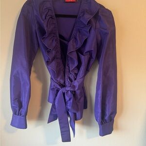 Oscar de la Renta Vibrant Vintage Style Purple Ruffle Blouse